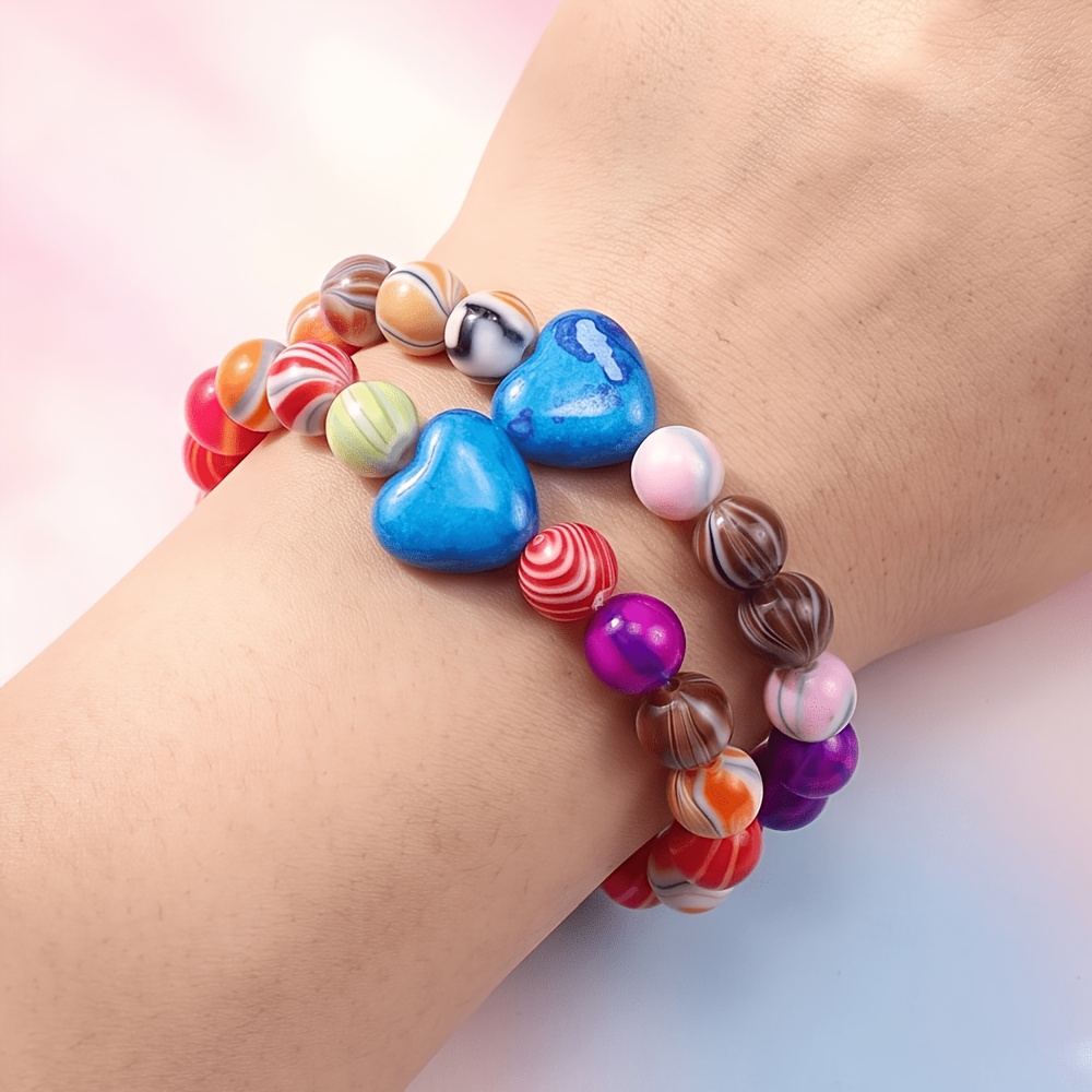 2pcs Women's Y2K Style Bracelet Set with Heart Charms
